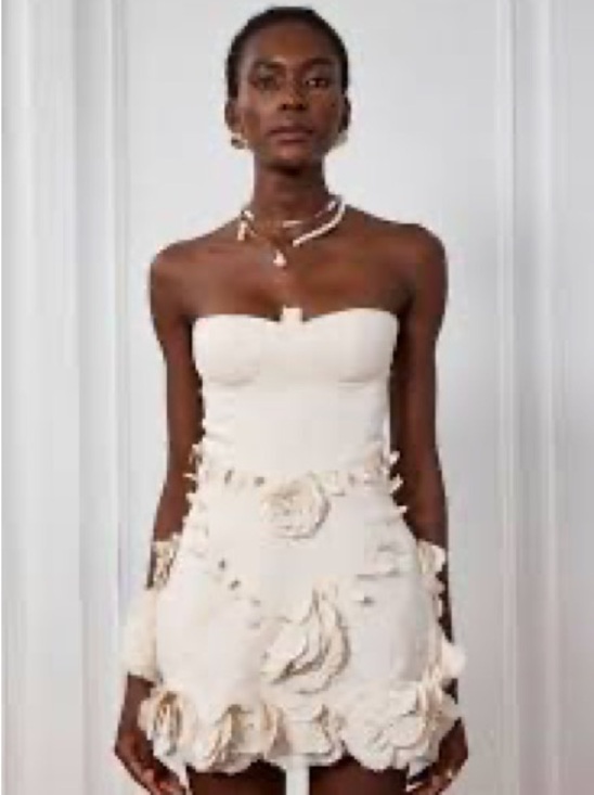 Innovare Denim Dresses & Skirts - Strapless Cream Floral-Appliqué Mini Dress